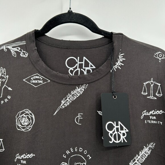 NWT CHASER Mens Gray Distressed Siempre Justice Graphic Print T-Shirt Large - Picture 4 of 5